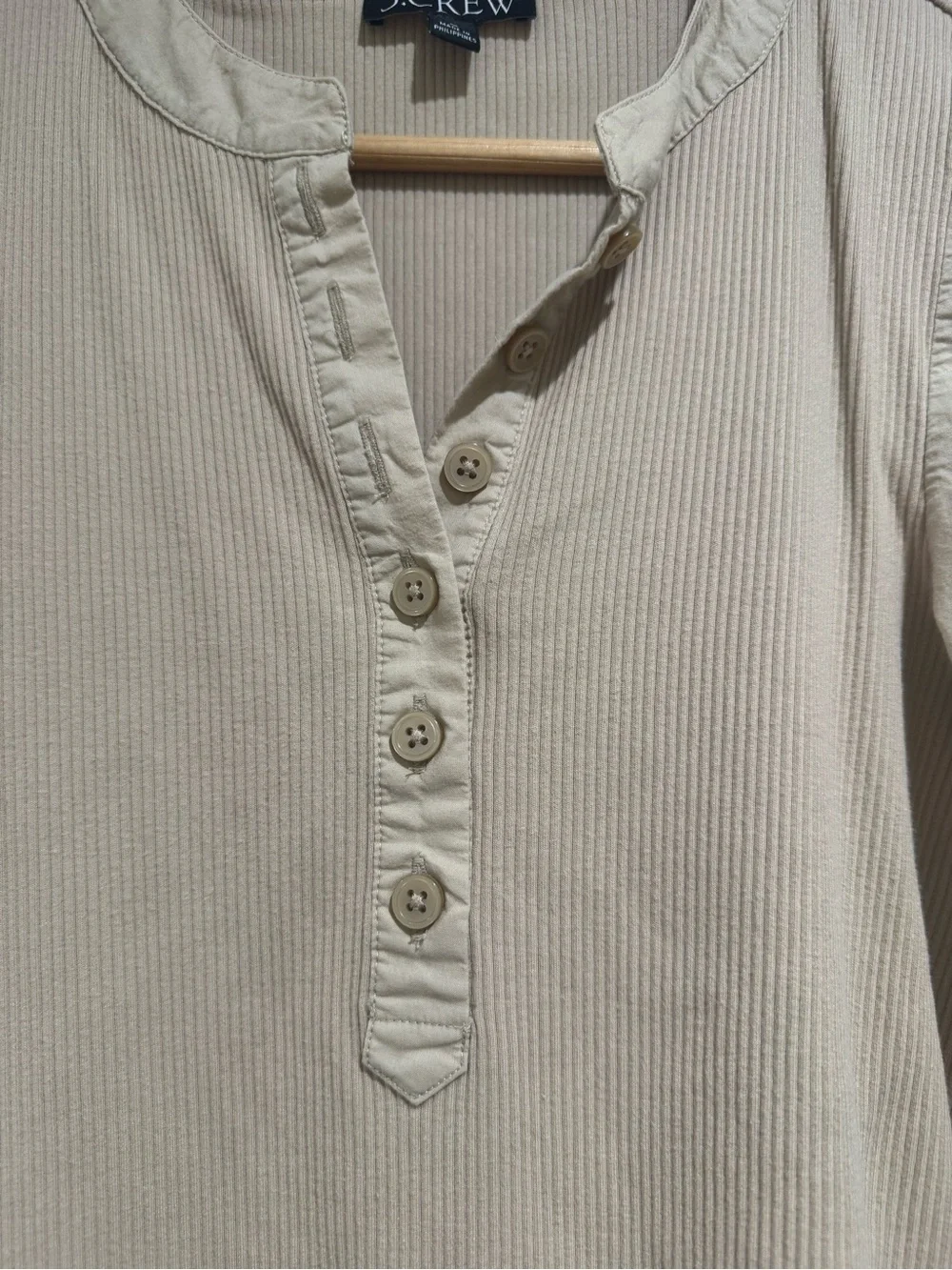J. Crew Ribbed Puff Sleeve Henley Top